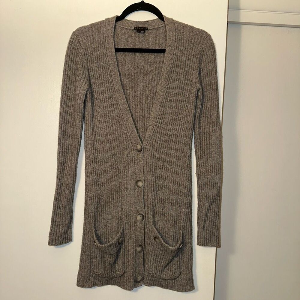 Theory Small Wool Silk Cashmere Blend Gray Colorful Speckle Cardigan Womens EUC